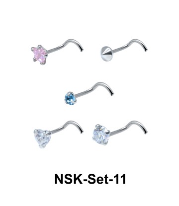 5 Silver Nose Stud Sets NSK-SET-11